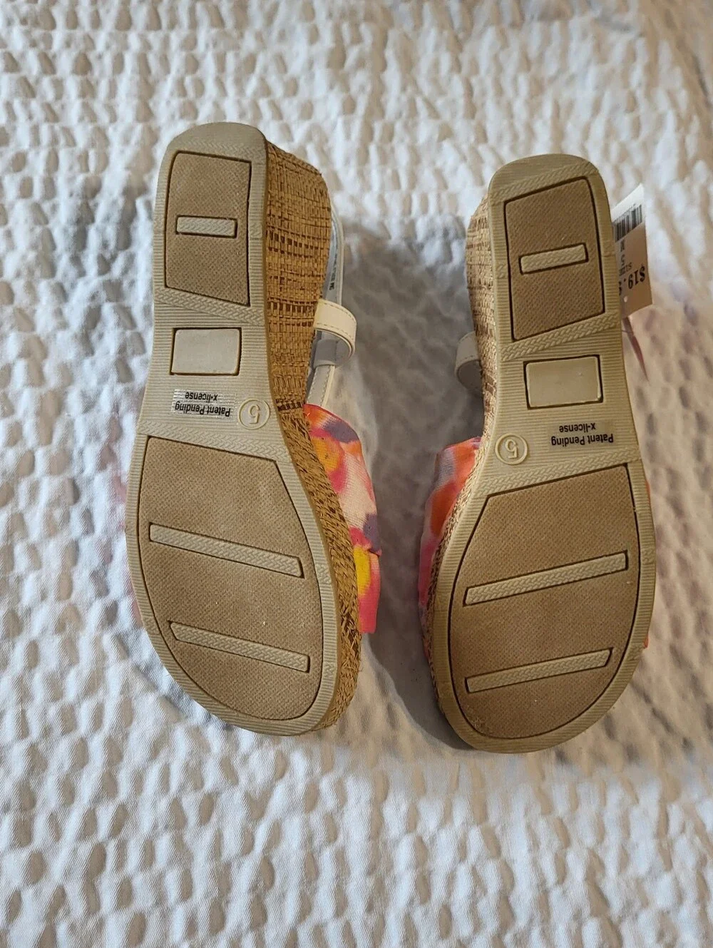 Trinkets Women's Floral Bow Espadrille Wedge Sandals - Pink/Orange - NIB - Size5